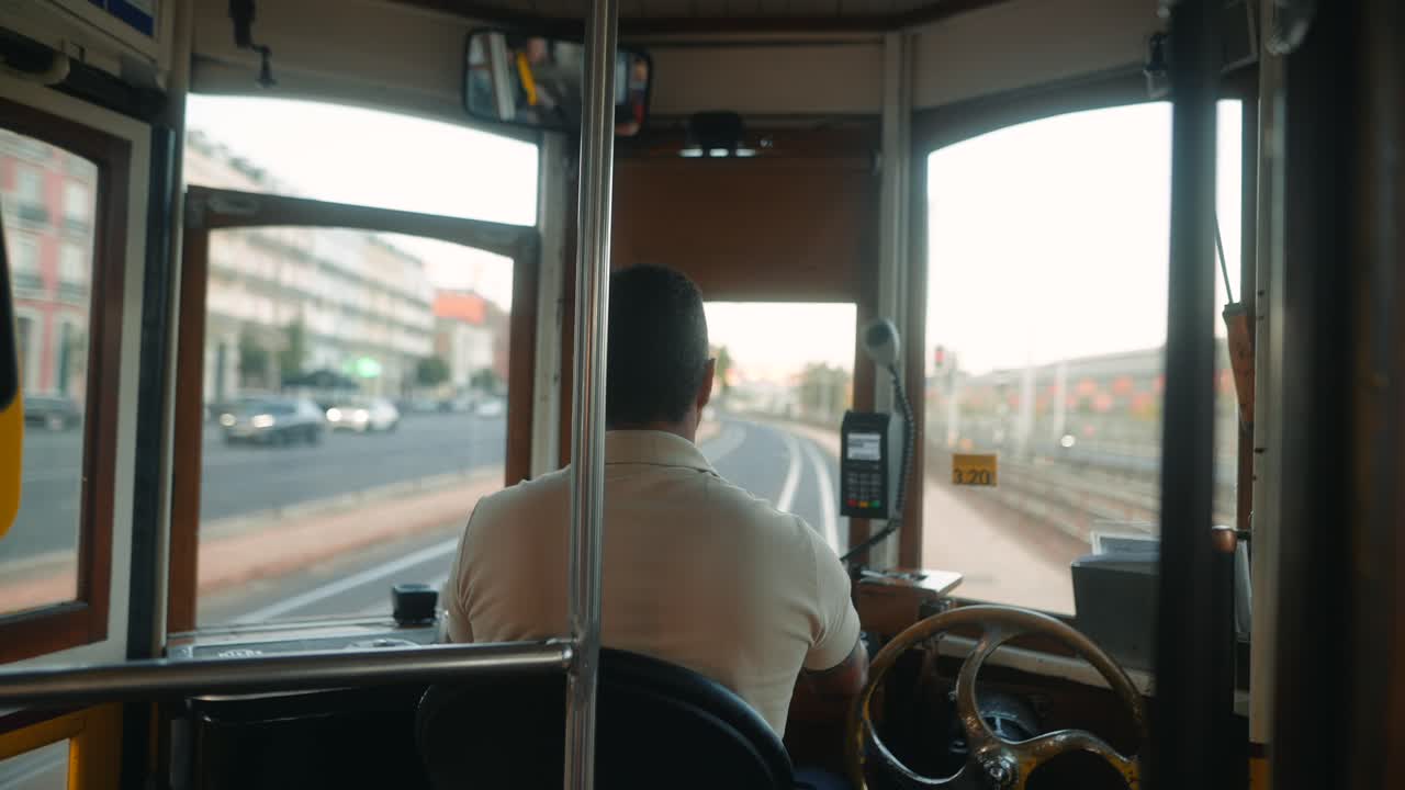 Tram driver in the city