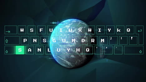 Animation-of-keyboard-over-globe-and-shapes-on-black-background