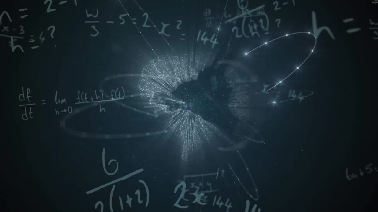 animación de fórmulas matemáticas en movimiento sobre un fondo oscuro