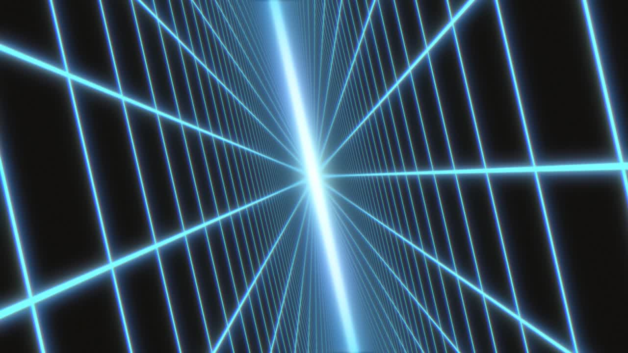 Fly Through Rotating Retro 80s Synthwave Grid with Glowing Horizon - 4K Seamless Loop Motion Background Animation