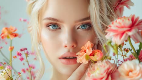 una mujer hermosa con flores.