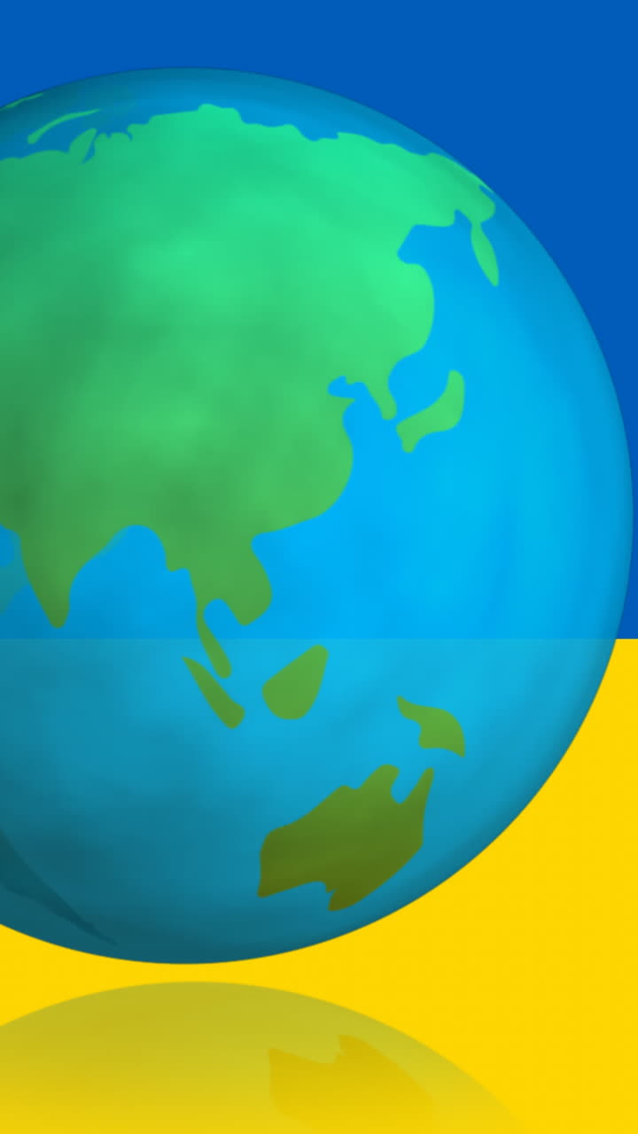 Animación de globo terráqueo girando sobre la bandera de Ucrania