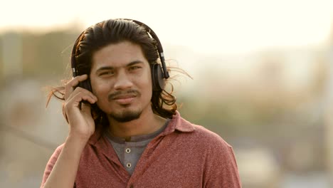 young man listening music