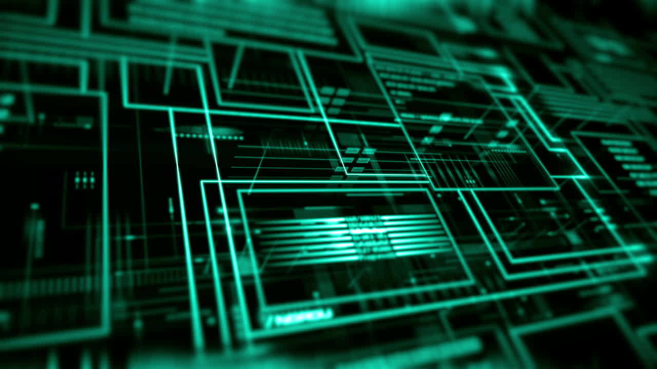 4K Futuristic background with digital data code and HUD elements