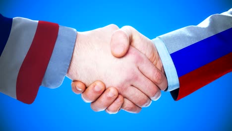 france - russia  / handshake concept animation about countries and politics / with matte channel