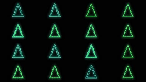 Neon-green-Christmas-trees-pattern-on-black-gradient