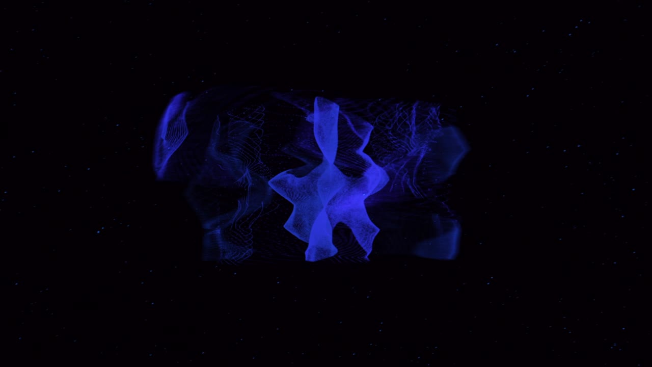 Digital animation of VKontakte app icon decaying into multicolored moving plexus networks on black background. animation. Animation. Technology, social media and internet backdrop