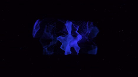animación digital del icono de la aplicación vkontakte que se descompone en redes de plexo móviles multicolores en fondo negro. animación. animación, tecnología, redes sociales e internet como telón de fondo