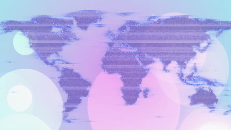 animación del efecto glitch sobre el mapa del mundo contra ondas digitales, manchas de luz sobre fondo negro.