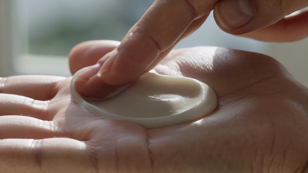 Premere il palmo di un adulto con la punta del dito indice, convertendo un disco bianco in gel lucido vicino alla finestra