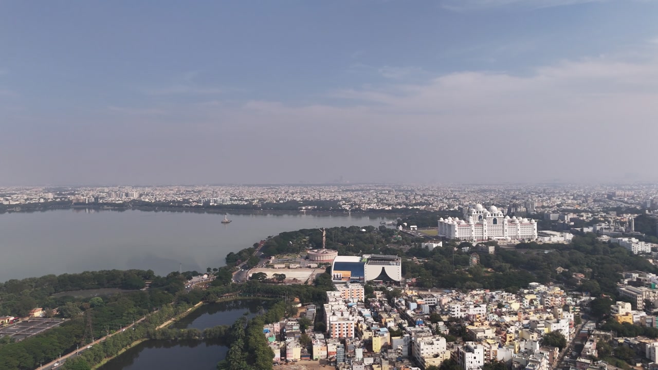 Cinematic video of Hyderabad's most famous area, the Ambedkar Statue, and the Dr. B.R. Ambedkar Telangana Secretariat built after the bifurcation of Andhra Pradesh to form the new state of Telangana