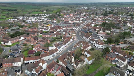 town centre high street great dunmow essex uk aerial footage 4k