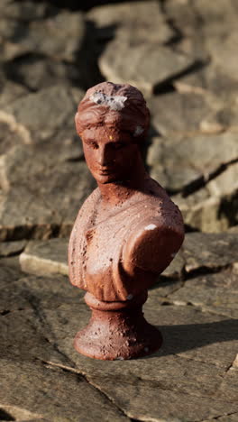 weathered terracotta bust of a classical woman