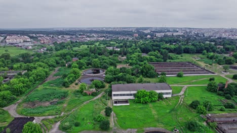 aerial top view of sewage treatment plant
