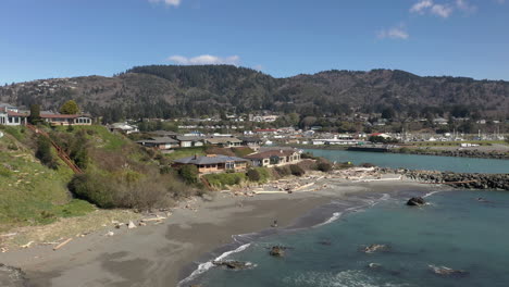 Persona-En-La-Costa-Arenosa-En-Busca-De-ágatas-Durante-El-Día-En-La-Playa-De-Brookings,-Costa-De-Oregon