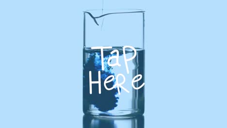 animation of tap here over lab glass with reagent on blue background