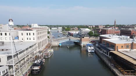 raising military street drawbridge over black river, port huron, michigan, usa