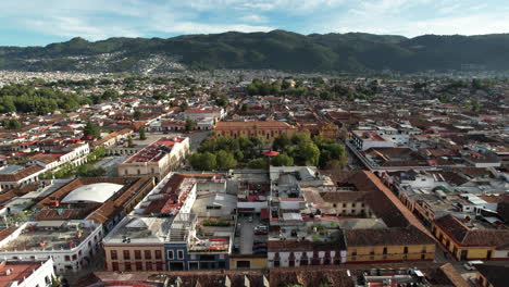 aerial view of the church and main square in san cristobal de las casas in chiapas mexico