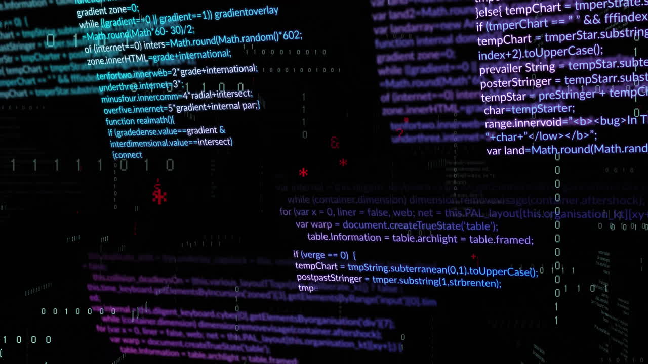 Animation of data processing with symbols black background
