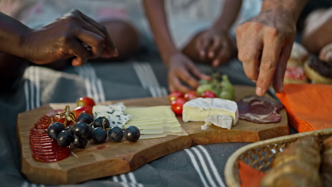 A picnic with food and people