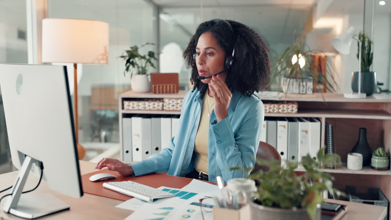 Woman working in call center office
