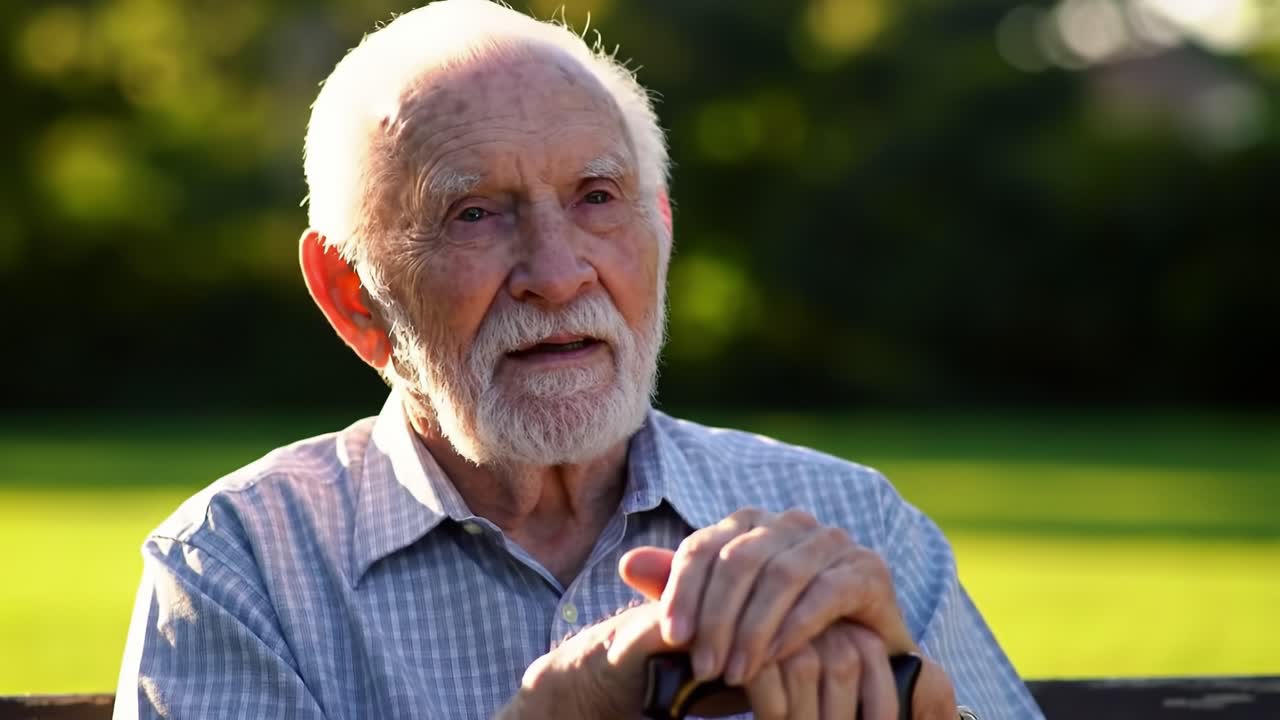 A Reflective Moment: An Elderly Man Sits Contemplating Life in a Serene Outdoor Setting, Bathed in Warm Natural Light, Capturing the Essence of Wisdom and Experience