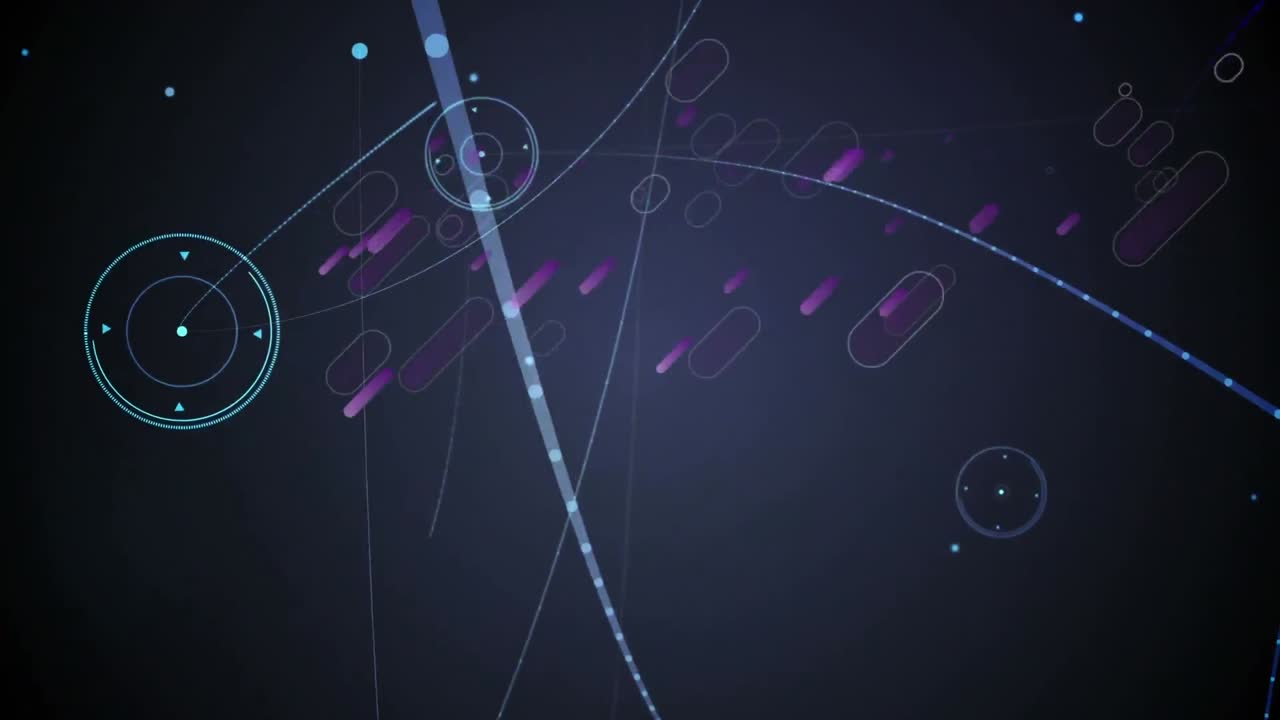 보라색 빛 트레일의 애니메이션, 과학 데이터 처리 및 연결 네트워크