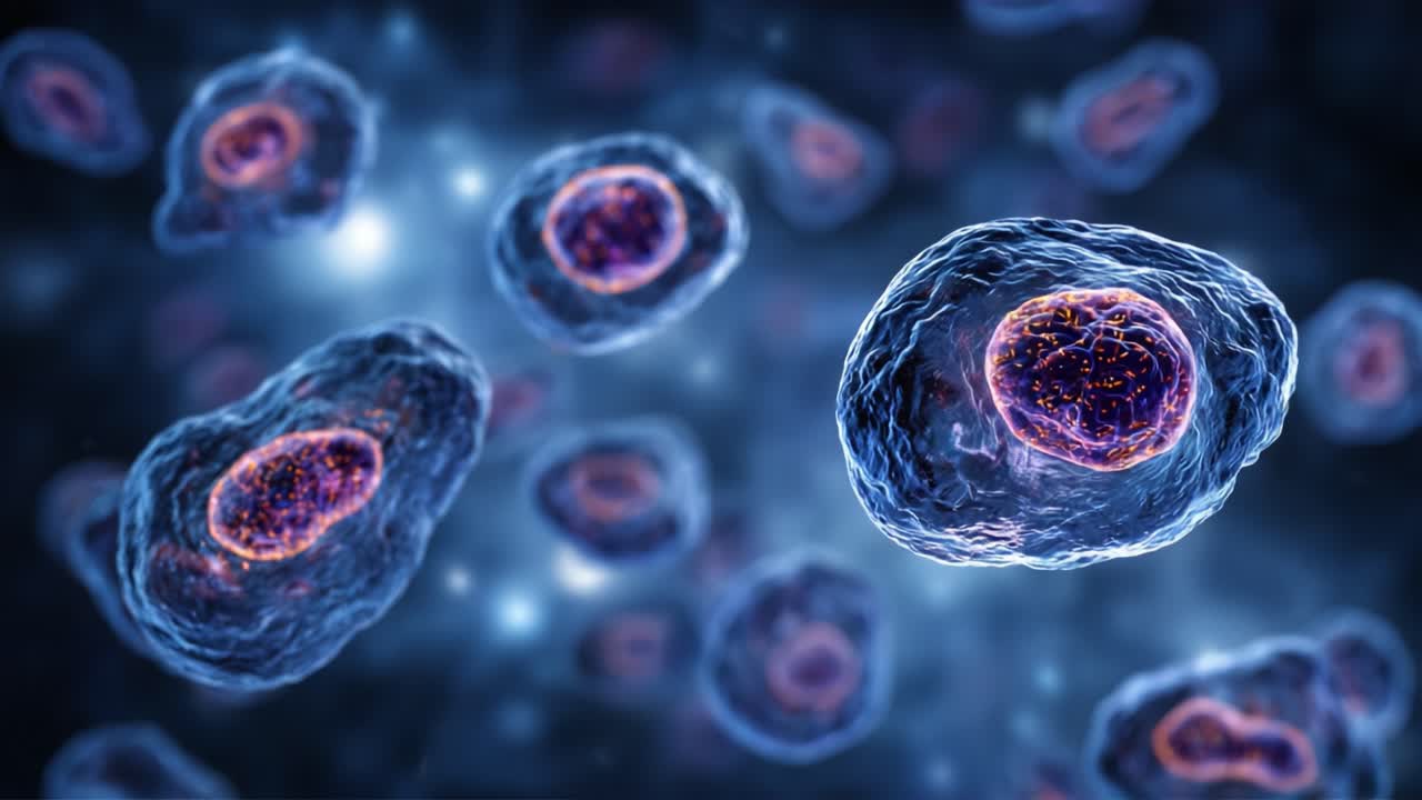 Intricate Details of Cellular Structures: A Close View of Microscopic Cells Showcasing Complex Organelles and Nuclei in a Vibrant, Dynamic Environment