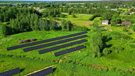 greenery rural landscape with solar panel power plant