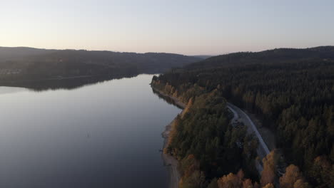 Drone-wide-shot-Lipno-Dam---Sumava-National-Park,-Czech-Republic,-Europe