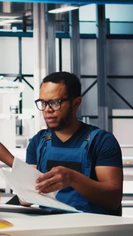 vertical video black engineer implements automation logic in solar factory software