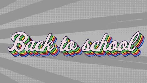 Digitale-Animation-Von-Back-to-School-Text-Mit-Regenbogenschatteneffekt-Vor-Grauem,-Radialem-Hintergrund