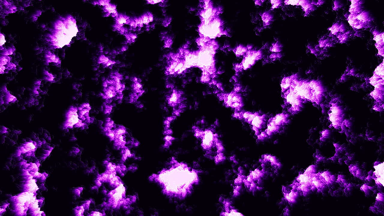 Nuvole di energia viola vibranti che formano uno sfondo luminoso astratto con movimento dinamico e brillanti riflessi al neon, ideale per temi sci-fi, visual musicali e sfondi video moderni