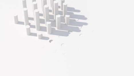 rodas blancas que se elevan. fondo blanco, luz dura. animación abstracta, renderizado en 3d.