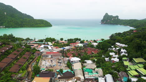 iconic phi phi island township with exotic elements, aerial view