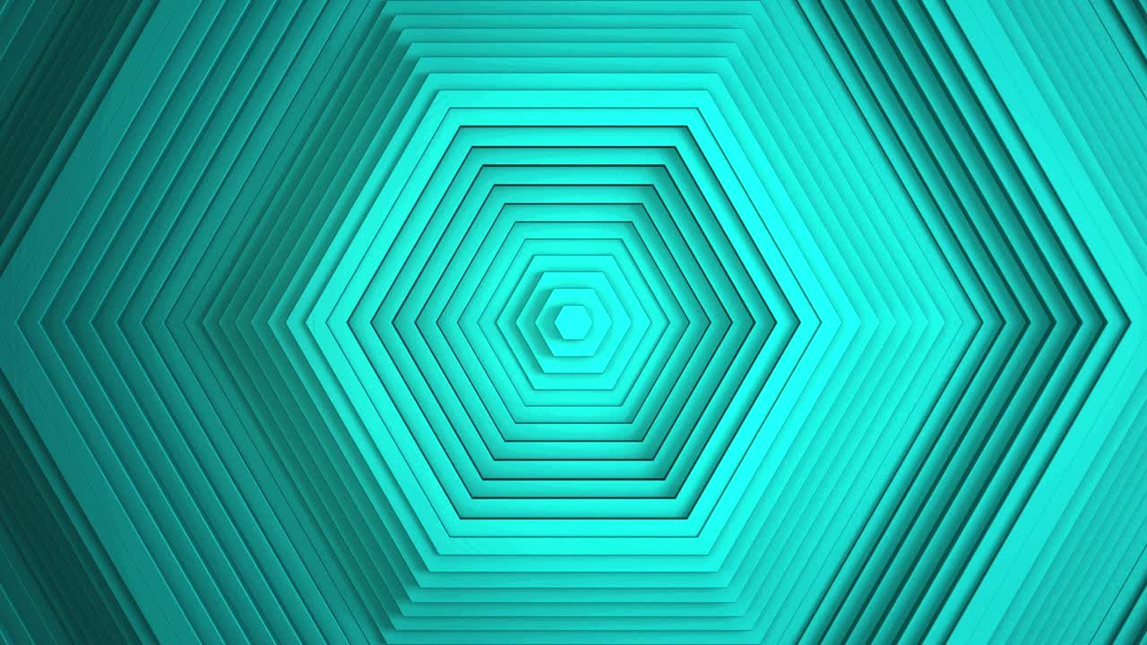 Sequential movement of the turquoise hexagon rings. The concept of wave and motion. Minimalistic 3d business background. A game of shadows. The pattern