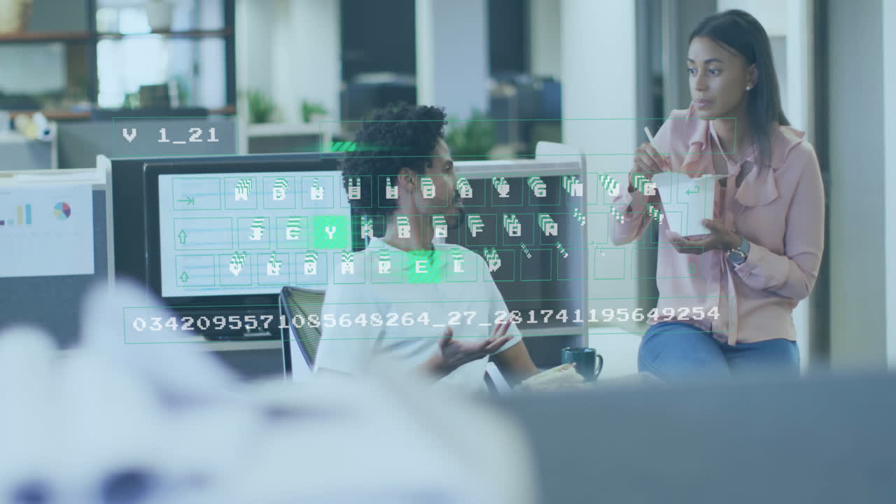 animación del procesamiento de datos financieros sobre diversas personas de negocios en la oficina