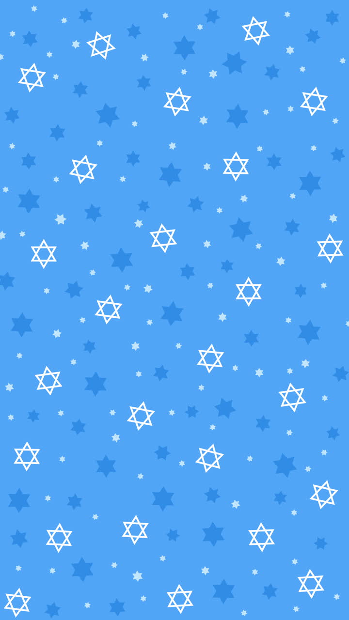 Star of David abstract blue and white background. Stylish pattern with a Six-pointed star. Loop animation. Vertical video.