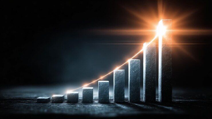 A Stunning Visualization of Growth: A Sleek and Modern Bar Graph Illuminated by a Radiant Light Source, Showcasing Incremental Progress and Achievement Over Time