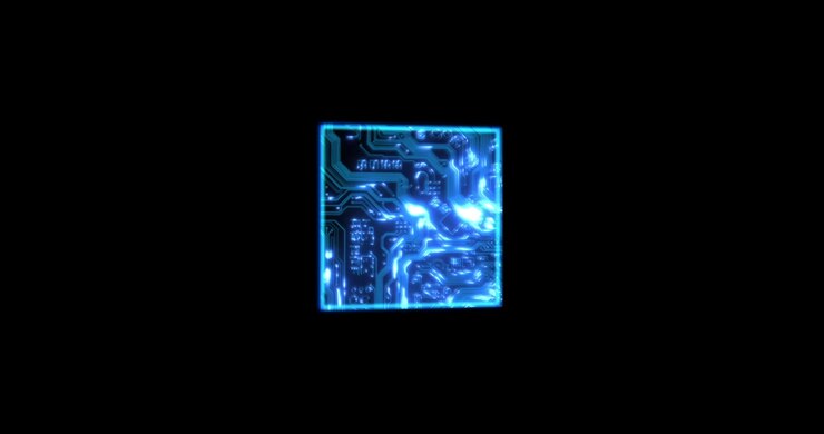 CPU, microchip mockup and hologram of circuit