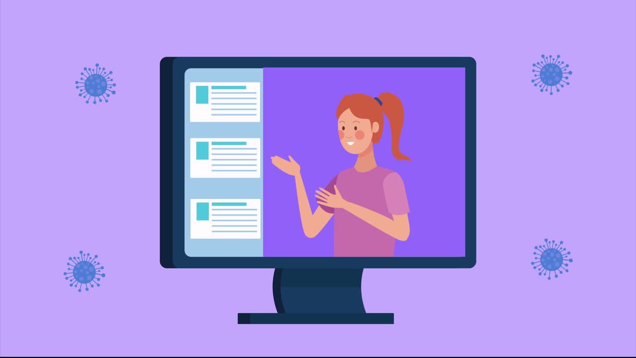 woman working in desktop connected online for covid19