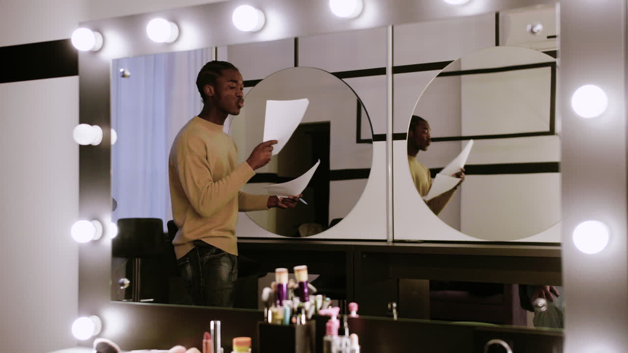 Young actor practising