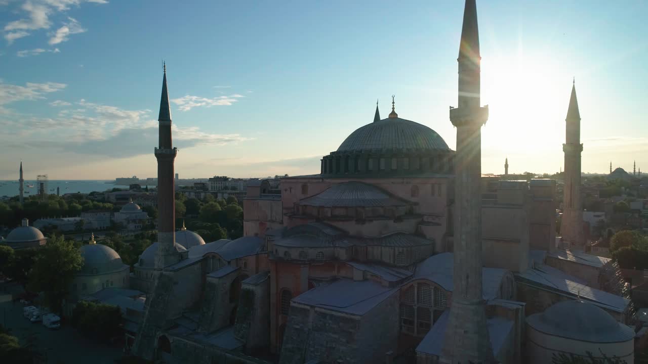 Hagia Sophia drone footage at sunset