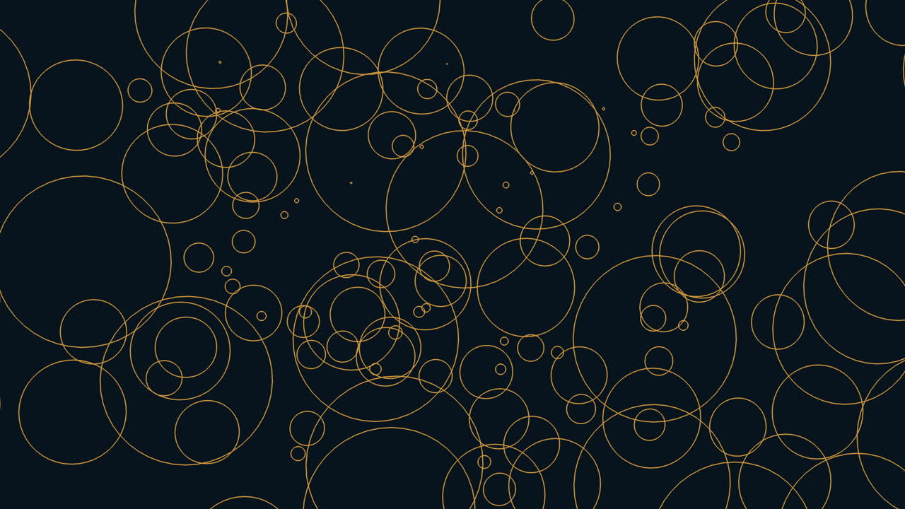 Sømløse abstrakte optagelser af delikate gyldne linjecirkler, der bevæger sig på en mørk baggrund, hvilket skaber et moderne geometrisk mønster ideelt til stilfulde baggrunde, motion design, titler og digitale præsentationer