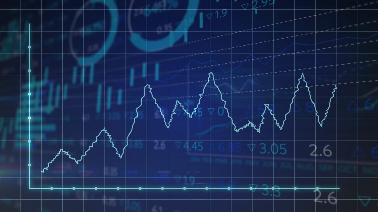 Sprouting origin line graph advancing with peaks as candlesticks bars appearing visualizing trends