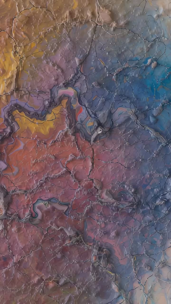 Vertical video: Moving camera, cracked panel revealing upward hue shift in studio, showing cracks