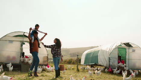 Farm,-chicken-and-fun-for-walking-happy-family