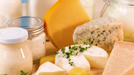 various dairy items arranged on a table