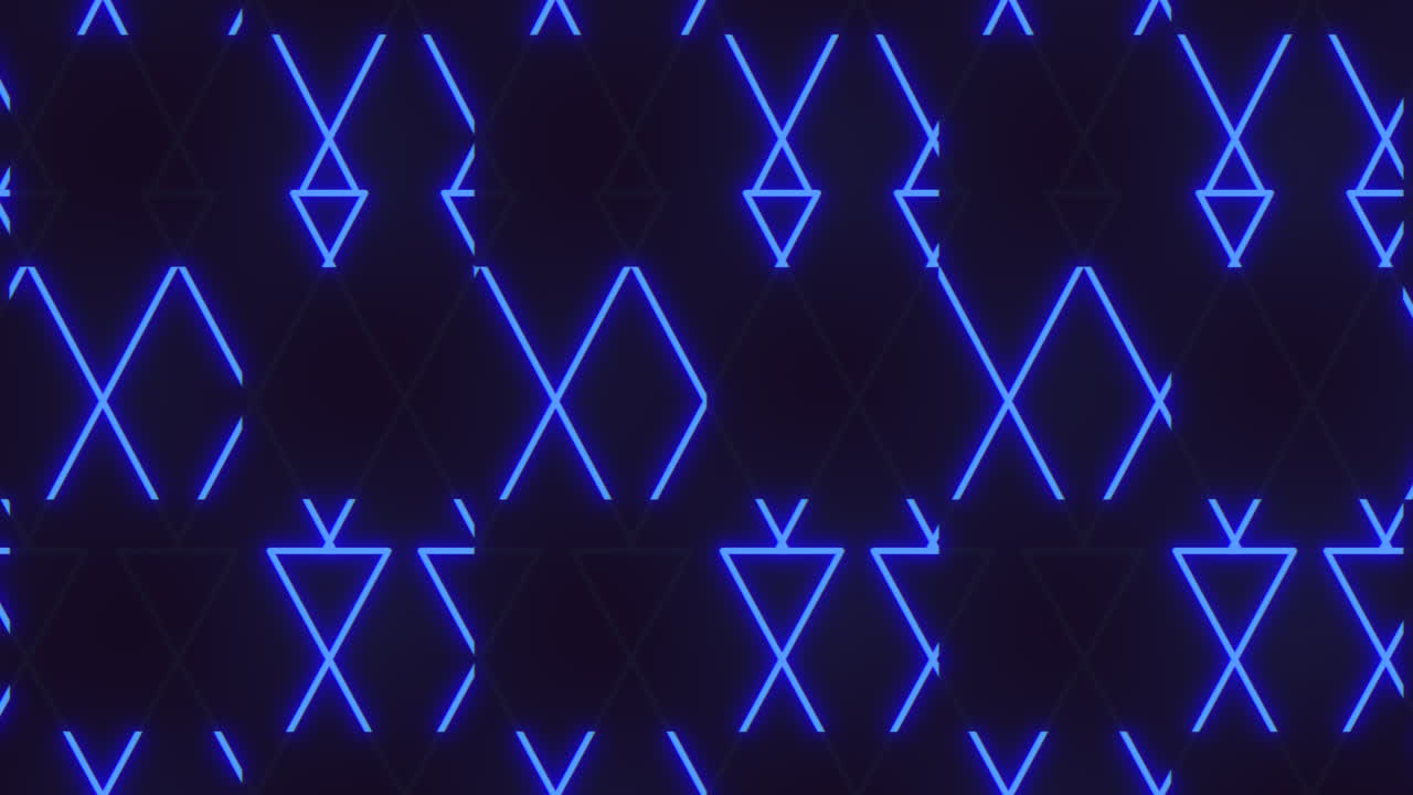 Glowing blue triangle pattern shines in darkness