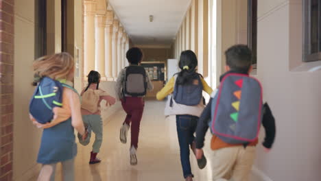 School,-students-and-children-in-hallway-running